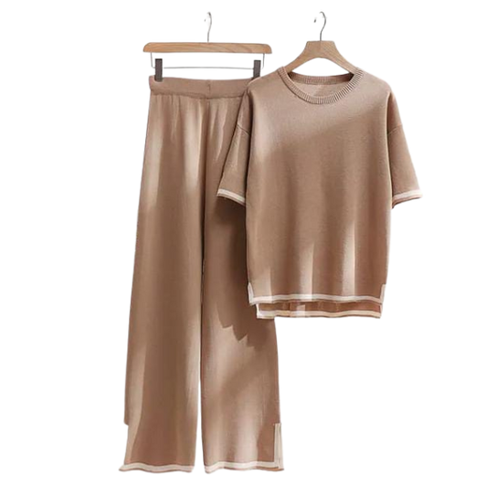 Slit Short Sleeve T-shirts and High Waist Wide Leg Pants - AL TAQWA