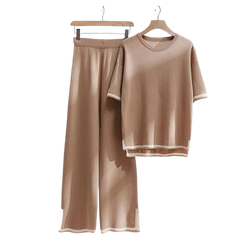 Slit Short Sleeve T-shirts and High Waist Wide Leg Pants - AL TAQWA