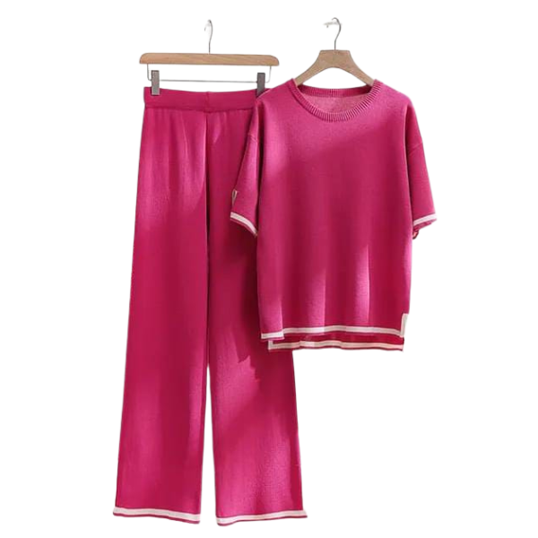 Slit Short Sleeve T-shirts and High Waist Wide Leg Pants - AL TAQWA