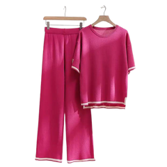 Slit Short Sleeve T-shirts and High Waist Wide Leg Pants - AL TAQWA