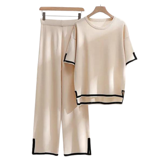 Slit Short Sleeve T-shirts and High Waist Wide Leg Pants - AL TAQWA