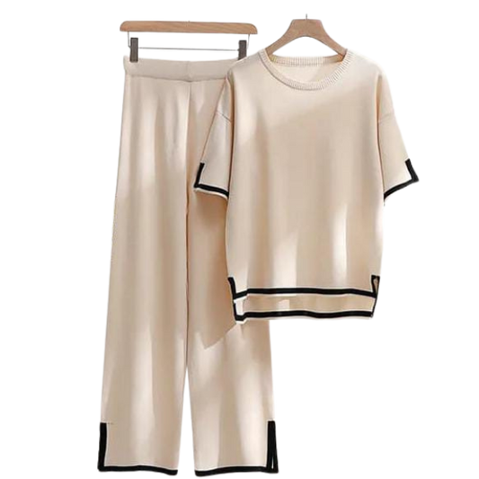 Slit Short Sleeve T-shirts and High Waist Wide Leg Pants - AL TAQWA