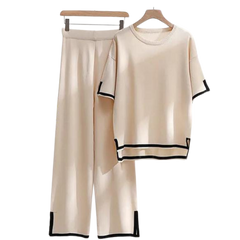 Slit Short Sleeve T-shirts and High Waist Wide Leg Pants - AL TAQWA