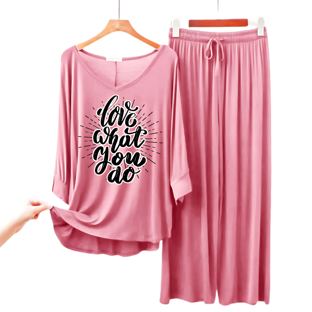 Baby Pink V-Neck Women Night Suit PJ Set - AL TAQWA