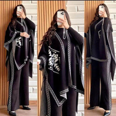 CAPE SHAWL HIGH NECK & TROUSER 3 PIECE FLEECE SUIT