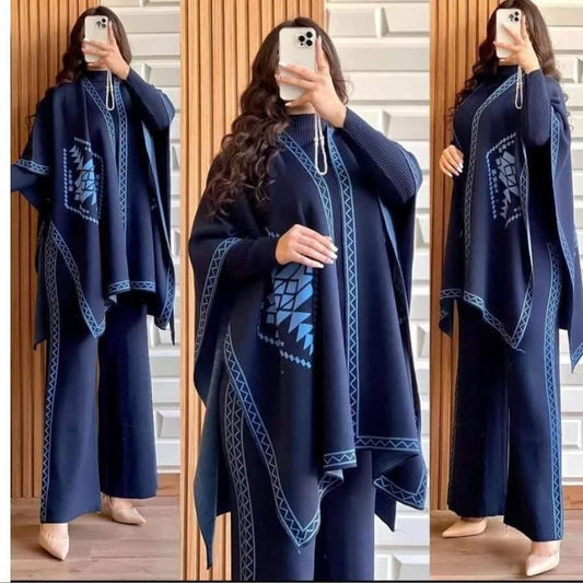 CAPE SHAWL HIGH NECK & TROUSER 3 PIECE FLEECE SUIT