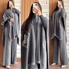 CAPE SHAWL HIGH NECK & TROUSER 3 PIECE FLEECE SUIT