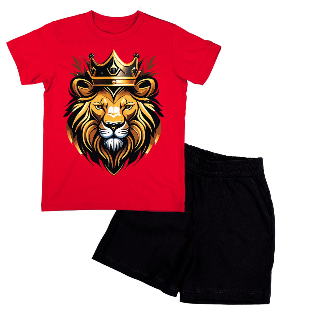 Golden Lion King Shirt with Black Short Set