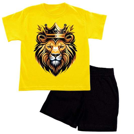 Golden Lion King Shirt with Black Short Set