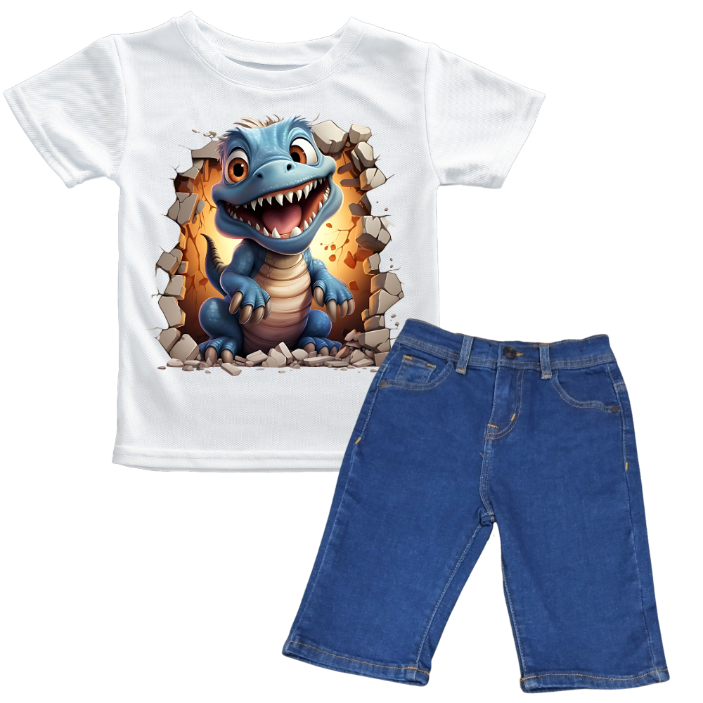 Dino Shirt with Blue Short Set