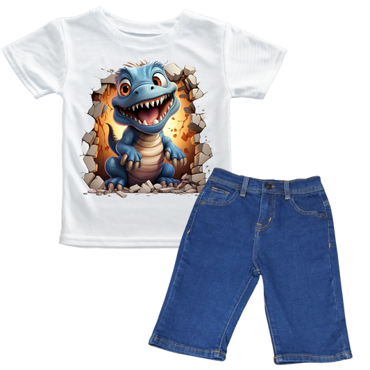 Dino Shirt with Blue Short Set