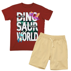 DINOSAUR WORLD MAROON SHIRT WITH BEIGE SHORT SET