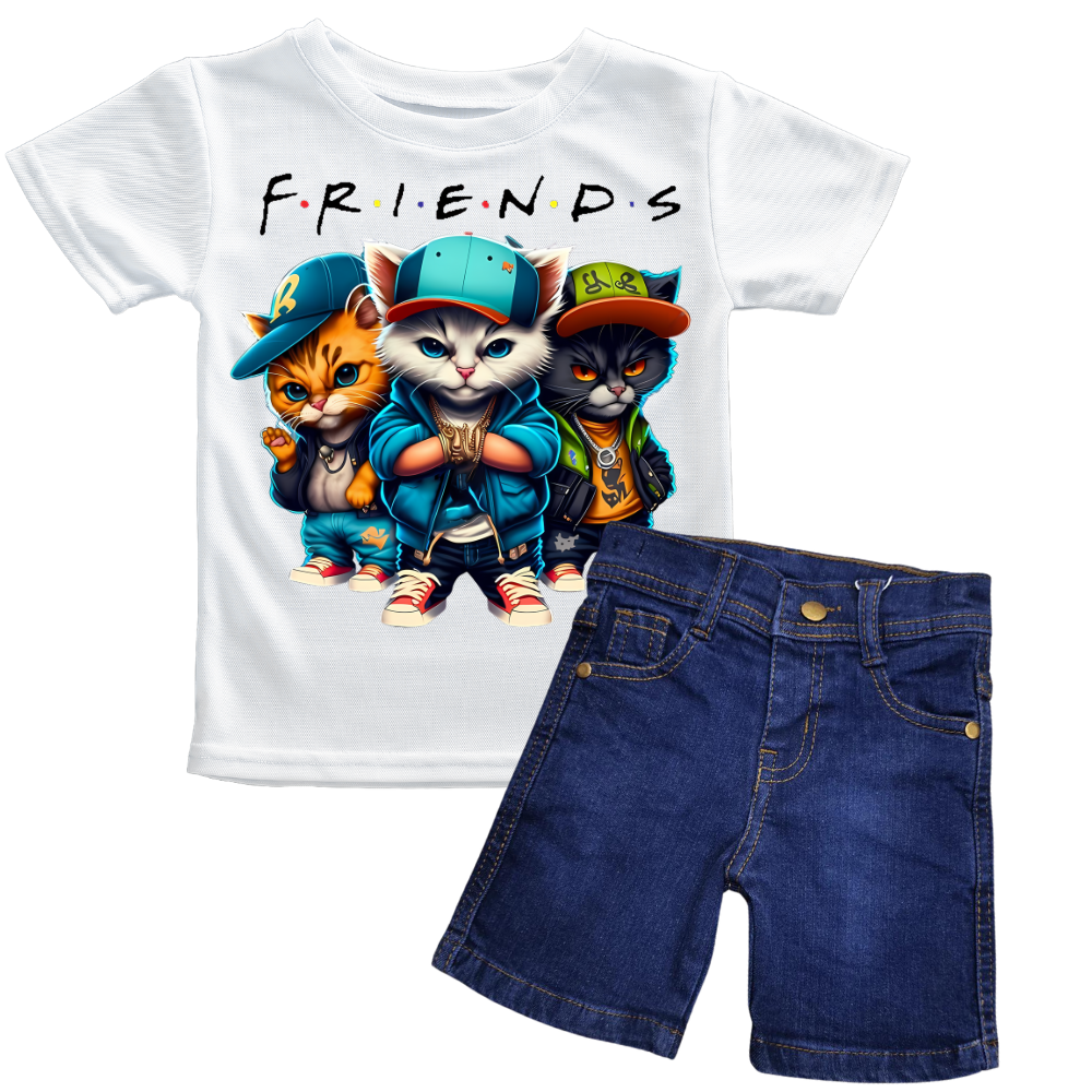 Friends Shirt with Light Blue Short Set