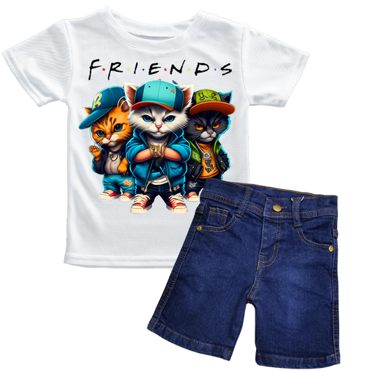 Friends Shirt with Light Blue Short Set