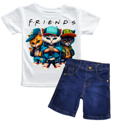 Friends Shirt with Light Blue Short Set