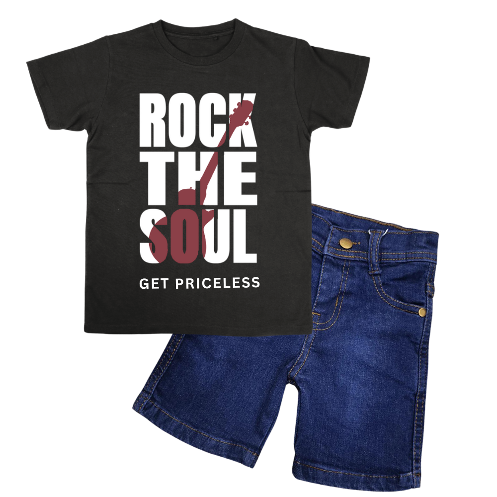 Rock the Soul Shirt with Blue Denim Short Set