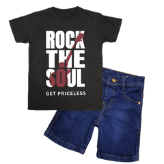 Rock the Soul Shirt with Blue Denim Short Set