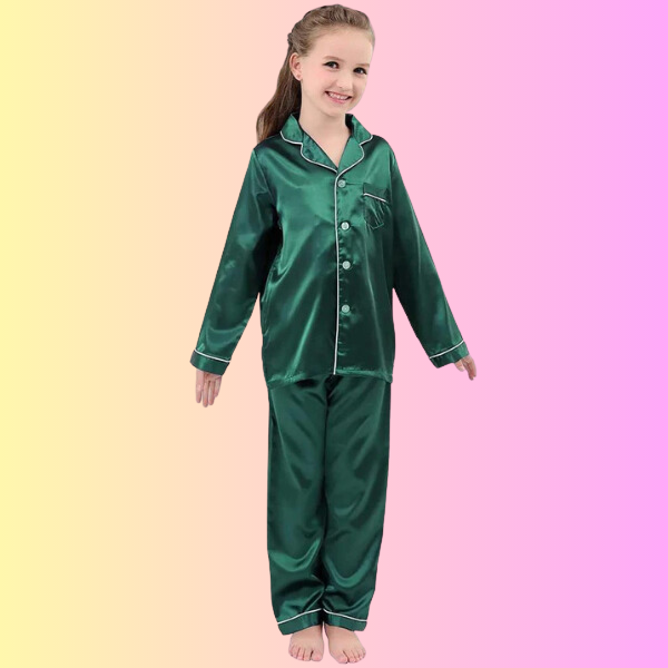 Green Kids Silk Pajamas Set - AL TAQWA