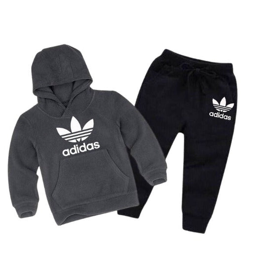 Grey Adidas Printed Kids Hoodie Set