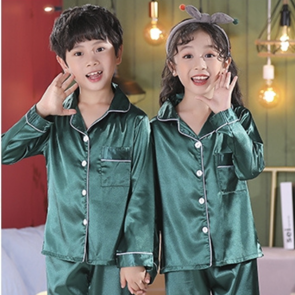 Green Kids Silk Pajamas Set - AL TAQWA